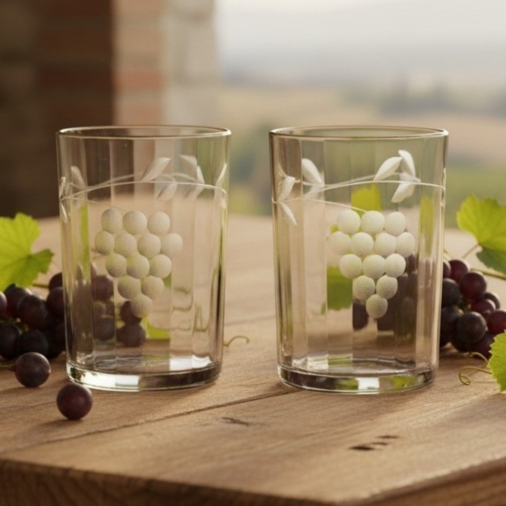 Standard Glass Clear Panel Optic Cut Grape Tumblers #6, Set Of 2, Vtg Drinkware